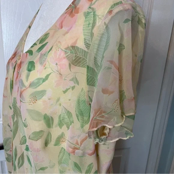 Vintage Fairy Floral Print Pastel Butter Yellow Dress 16 Romantic Faerie Dreamy - Picture 6 of 9
